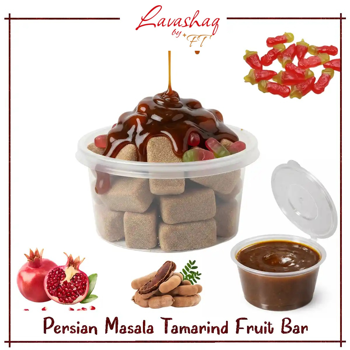 Masala Imli Fruit Bar – with Tamarind Sauce Pomegranate and Chili Mili Jelly | Persian Lavashak Snack Chew Candy