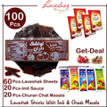 100 Pcs – Get Deal – 60 Regular Lavashak Fruit Leather Sheets – 10 Alocha Imli Sauce – 10 Churan Chaat Masala Powder